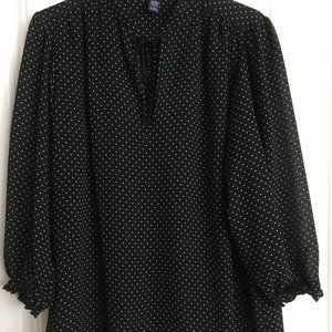 Chaps Black/White Dot Popover Blouse
